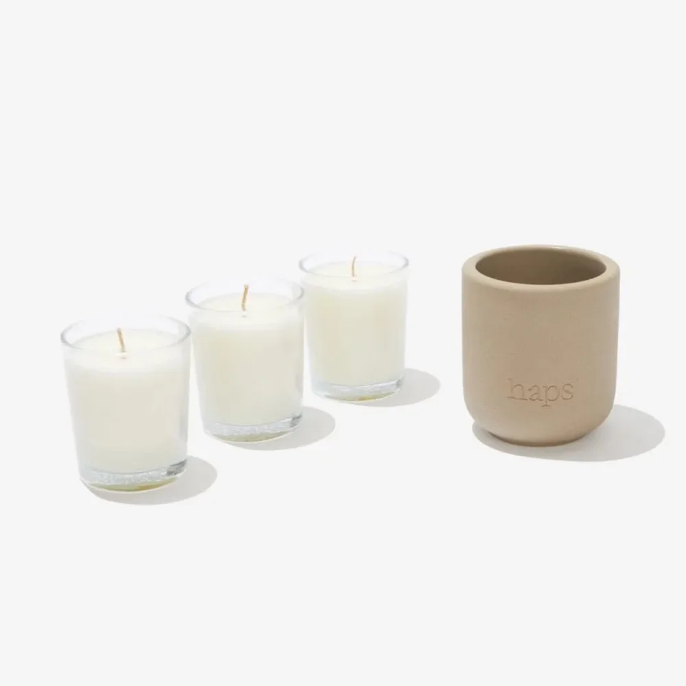 Haps Mood Care Votive Trio Candles Set of 3 Reusable Ceramic Sand Vessel
